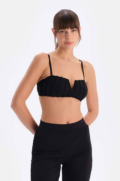 Dagi Schwarzes Bustier aus Spitze mit tiefem V-Ausschnitt