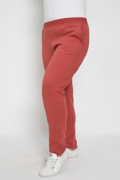 VISHENKA Women's Large Size Pocketed Lycra Brick Color Sweatpants