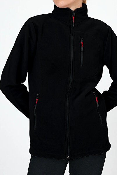 SUVASS CO Suvy Kadın Polar Siyah Renk Tam Fermuarlı 3 Cepli Kalın Outdoor Pol...