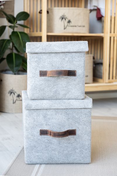 Art Bee Set of 2 Felt In-Cabinet Organizer Jewelry, Makeup, Bathroom, Office Organizer with Lid Storage Box Set