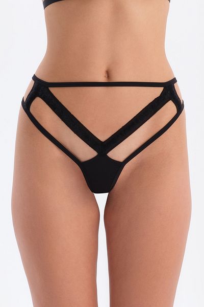 Dagi Black Tulle Detailed Thong Panties