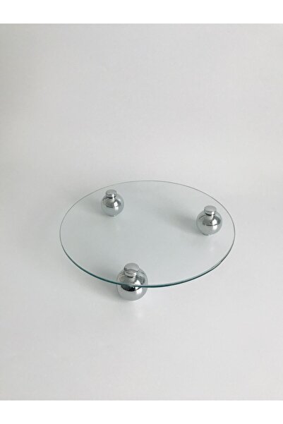Shura Homeware Yuvarlak Cam Tepsi, Gümüş Top Ayaklı Dekoratif Stant Tepsi, Ta...
