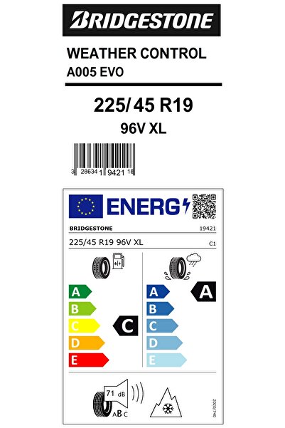 Bridgestone 225/45R19 96V Xl Weather Control A005 Evo Oto 4Mevsim Lastiği ( Üretim Yılı:2023 )