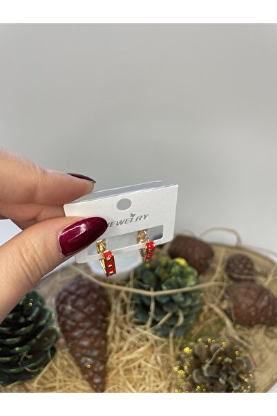 ELMATOLYE Kadın kırmızı renk yılbaşı konsept küpe çelik küpe yeni yıl hediyelik küpe