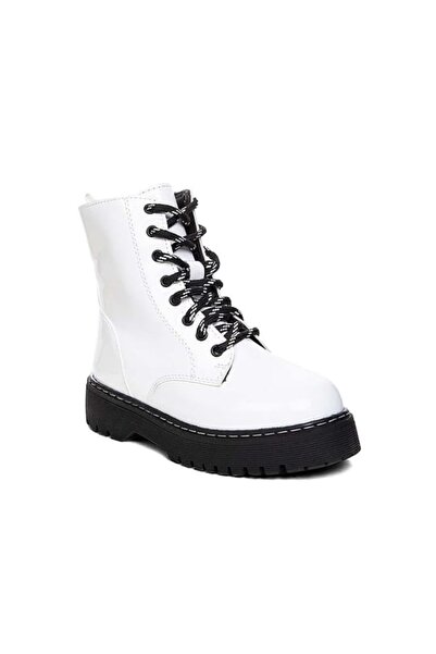 ŞNG Ayakkabı Cizme de damă din piele lacuită albă