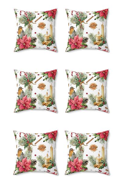 FUS BLUE Set of 6 New Year's Patterned Christmas Throw Pillows and Pillowcases