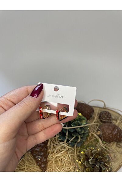 ELMATOLYE Kadın kırmızı renk yılbaşı konsept küpe çelik küpe yeni yıl hediyelik küpe