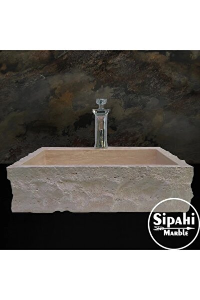SİPAHİMARBLE Traverten Dışı Doğal Patlatma Batarya Çıkışlı Lavabo