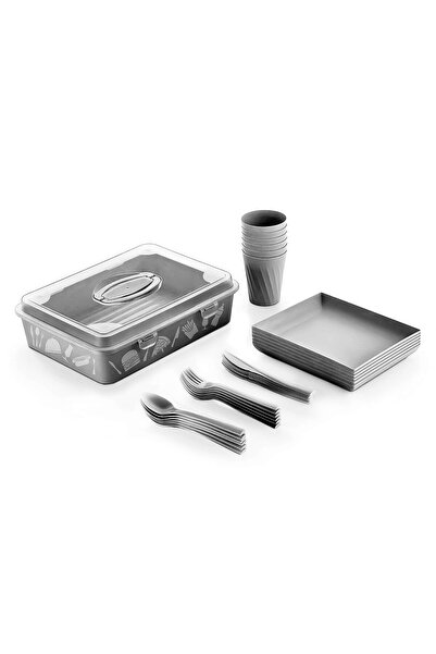 WİTFORMS Piknik Seti 32 Parça 6 Kişilik Bardak Çatal Kaşık Tabak 1500 Mürdüm ...