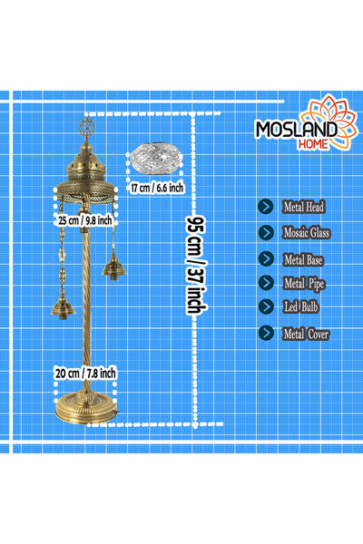 mosland home Mozaik 3'lü Lambader Büyük Boy Cam Küreli Mozaik El İşlemesi Otantik Lambader