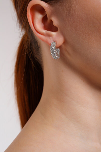 AURRARİ Gümüş Kaplama Mini Zirkon Taşlı Halka Küpe