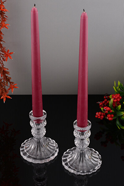 Nikadu MİA 2'li Cam Şamdan Küçük Dekoratif Krıstal Görünümlü Mumluk Şamdan Seti