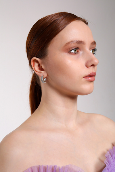 AURRARİ Gümüş Kaplama Mini Zirkon Taşlı Halka Küpe