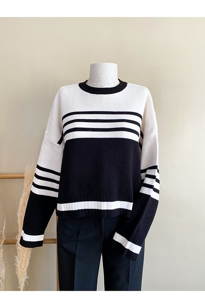 Moda Zeyn Ριγέ Γυναικείο Πλεκτό Πουλόβερ