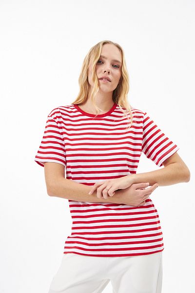 Elegant Design Red/White Striped 100% Organic Cotton T-shirt