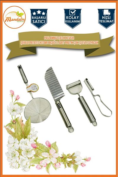 mandalin reklam Tangerine Stainless Steel Colander Shaped Potato Cutting Knife with 2 Practical Multifunctional Peelers