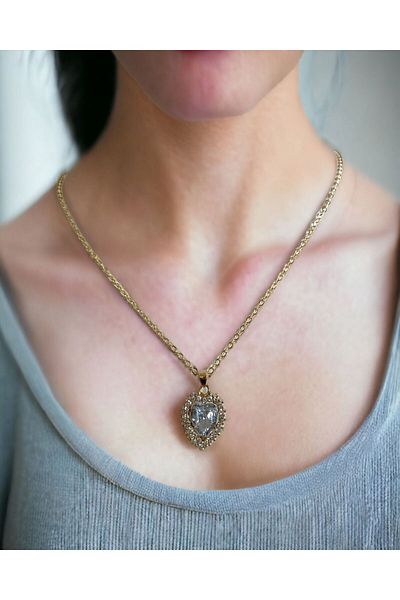 Mixperi Zircon Stone White Heart Necklace Heart Patterned Necklace