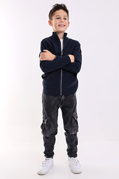 Matte BRUCKEL BOY'S NAVY BLUE POCKET Knitwear Cardigan