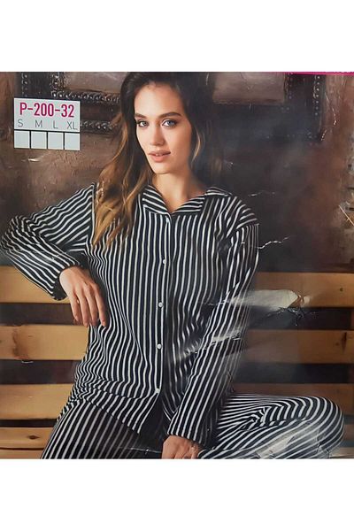 shefox Set de pijamale de iarnă Sude Polar, cu nasturi în față, cu model în dungi