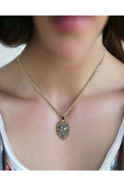 Mixperi Zircon Stone White Heart Necklace Heart Patterned Necklace