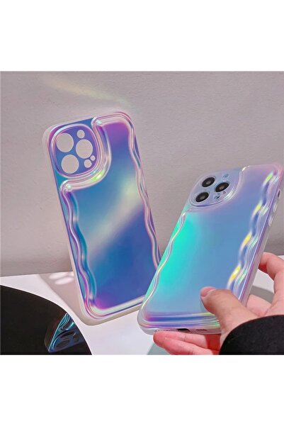 HyperAge iPhone15 Pro Uyumlu Hologram Kılıf Zigzaglı Puffer Renk Geçişli Mat Yüzeyli Silikon Kapak
