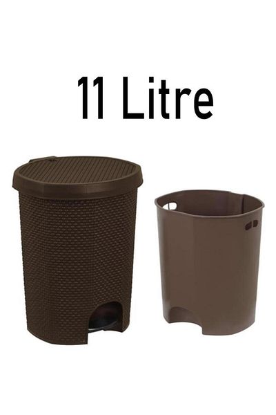 Tiesa Home Πλαστικός Πλεκτός Κάδος Απορριμμάτων Πεντάλ 11 Λίτρων Καφέ Σταγόνα