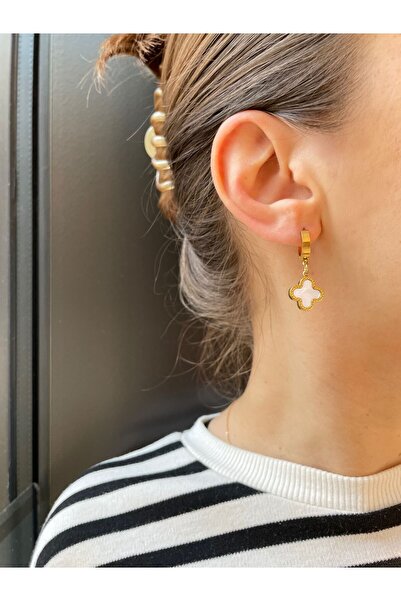 nerora Çelik Halka Yonca Desenli Küpe