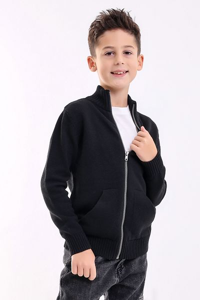 Matte Brüksel Boy's Black Pocket Knitwear Cardigan