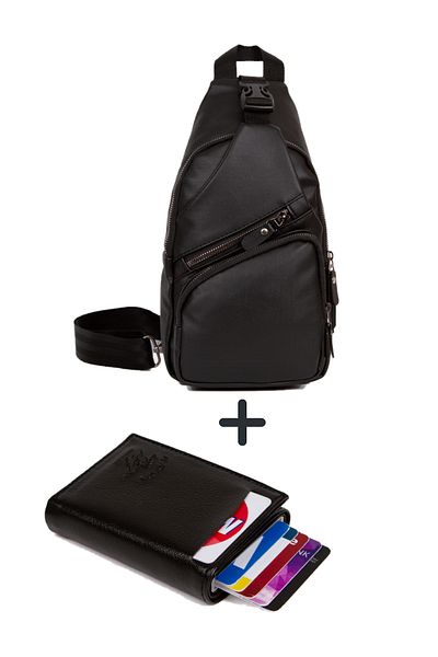 Newish Vegan leather Cross Waist and Shoulder Bag Mechanical Wallet and Card Holder