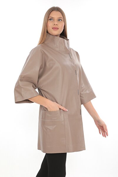 fatih yek deri & kürk Kadın Koyun Derisi Torba Cepli Geniş Kesim Mont/kaban