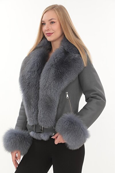 fatih yek deri & kürk Kadın Hakiki Koyun Kürkü Deri Manto