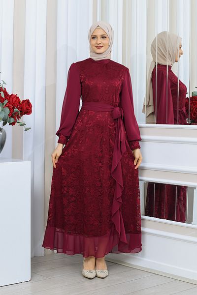Matik Abiyem Lycra Guipure Lace Chiffon Design Hijab Dress Evening Dress