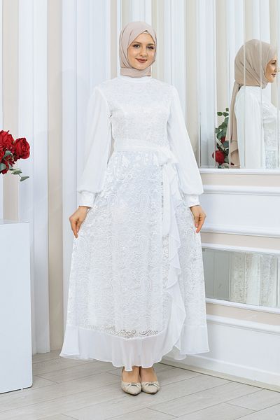 Matik Abiyem Lycra Guipure Lace Chiffon Design Hijab Φόρεμα βραδινό φόρεμα
