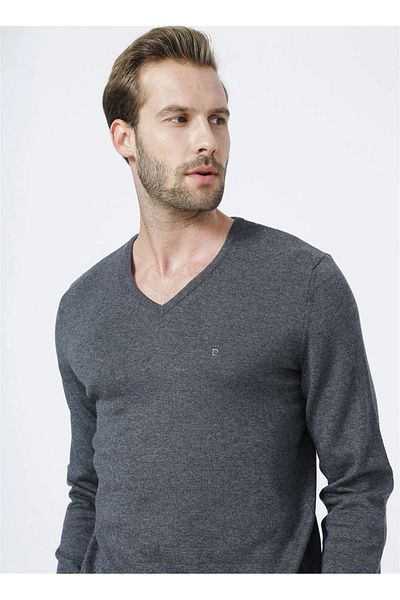Pierre Cardin V-Neck Plain Grey Melange Men's Sweatshirt MADRID