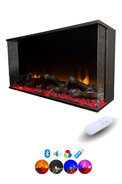ARİF Dekoratif Elektrikli Şömine - 100x35x25 Cm - Kumanda, Bluetooth Hoparlör...