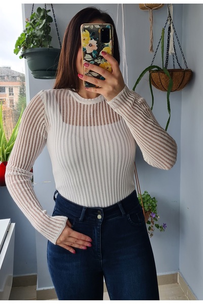 Ece Kahraman Çizgili File Bluz
