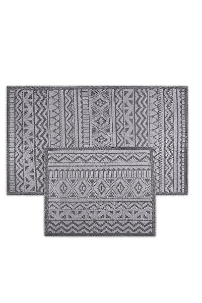 Bluenity Mira Doğal Pamuklu 2'li Banyo Paspas Seti 60x100 50x60 Cm - Gri