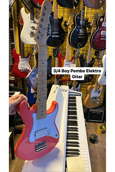 3M MUSİC Pembe Elektro Gitar 3/4 Ölçü Elektro Gitar Junior Boy Çocuk Gitarı Seyahat Travel Elektro Gitar