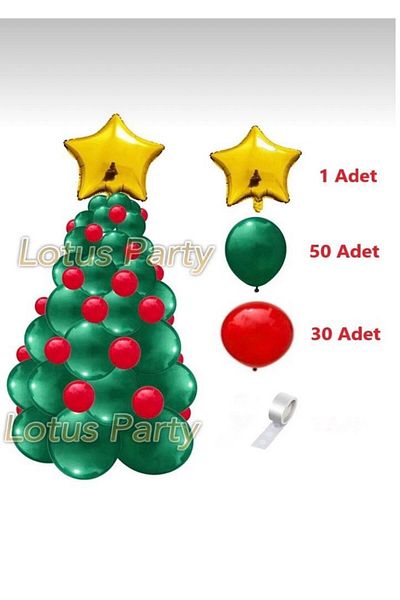 LOTUS PARTY New Year Christmas Themed Balloon Set Balloon Christmas Tree ( Green - Red Star Foil Balloon )