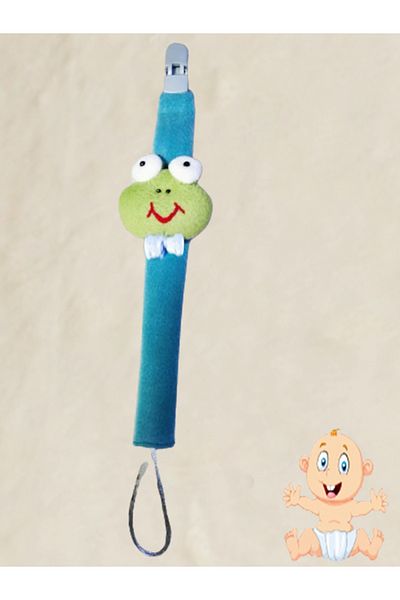 CEBECİ TİCARET Pacifier Strap Pacifier Holder Baby Gift Natural Fabric 25 cm Green Frog