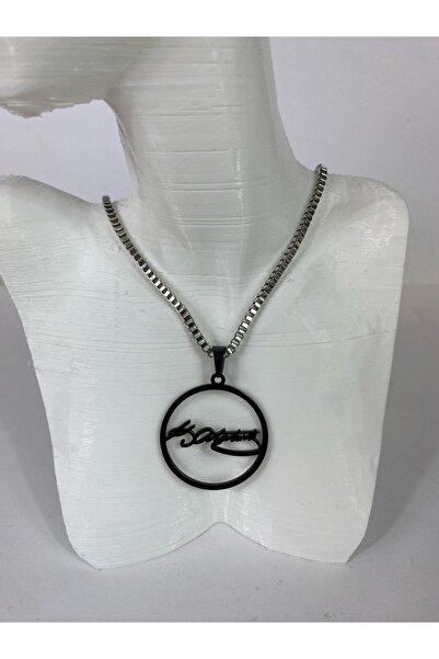 Igen Aksesuar Siyah Atatürk İsimli Gümüş Zincir Kolye