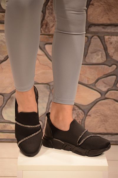 Isy WOMEN'S BLACK STRETCH TOP STRIPED STONE SNEAKER SPORTS SHOES