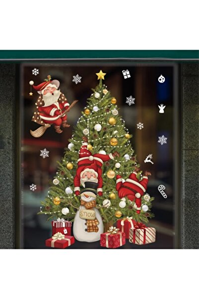 Think And Print Yeni Yıl Christmas Yılbaşı Sticker Çam Ağacı Ve Noel Babalar ...