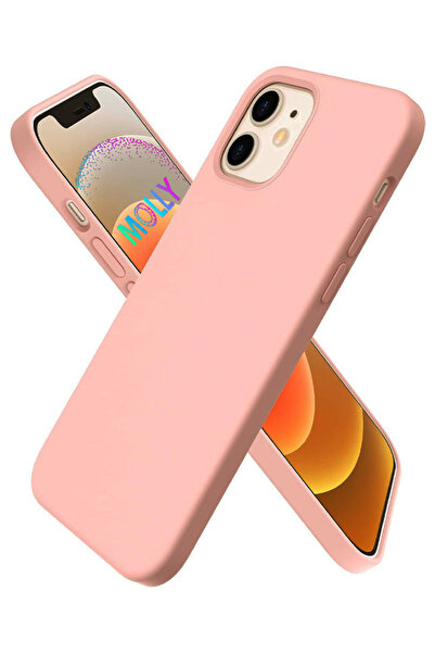 Molly Technology iPhone 12 MİNİ İçin Kum Pembesi Liquid İçi Kadife Silikon Kılıf