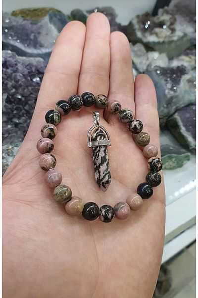 DOĞAL TAŞ CENNETİ RODONITE STONE 8MM NATURAL STONE BRACELET NECKLACE WITH GIFT