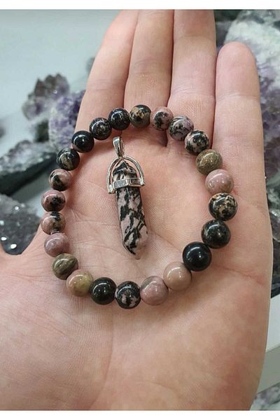 DOĞAL TAŞ CENNETİ RODONITE STONE 8MM NATURAL STONE BRACELET NECKLACE WITH GIFT