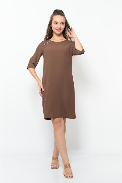 Nuseel Γυναικείο Μίνι Φόρεμα με Κουμπιά Καφέ