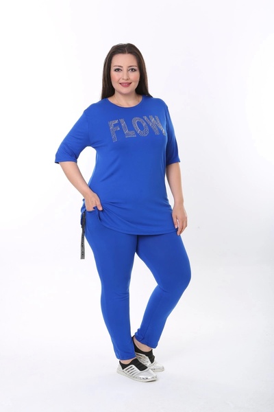 ModaSehle Kadın Mavi Yazlık Viskon Flow Taşlı Eşofman Takımı