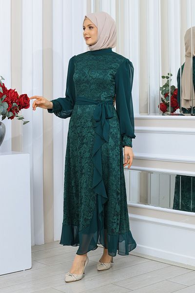 Matik Abiyem Lycra Guipure Lace Chiffon Design Hijab Dress Evening Dress