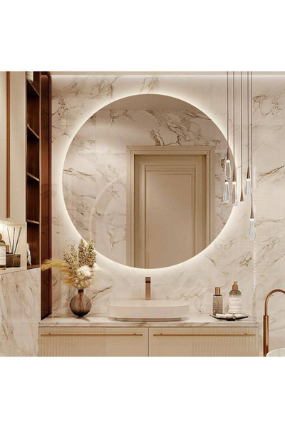 BUGUSAN 70 cm Ledli Ayna Banyo Aynası Yuvarlak Ayna Dekoratif Ayna Işıklı Sal...